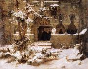 Carl Friedrich Lessing Monastery Courtyard in the Snow oil painting reproduction